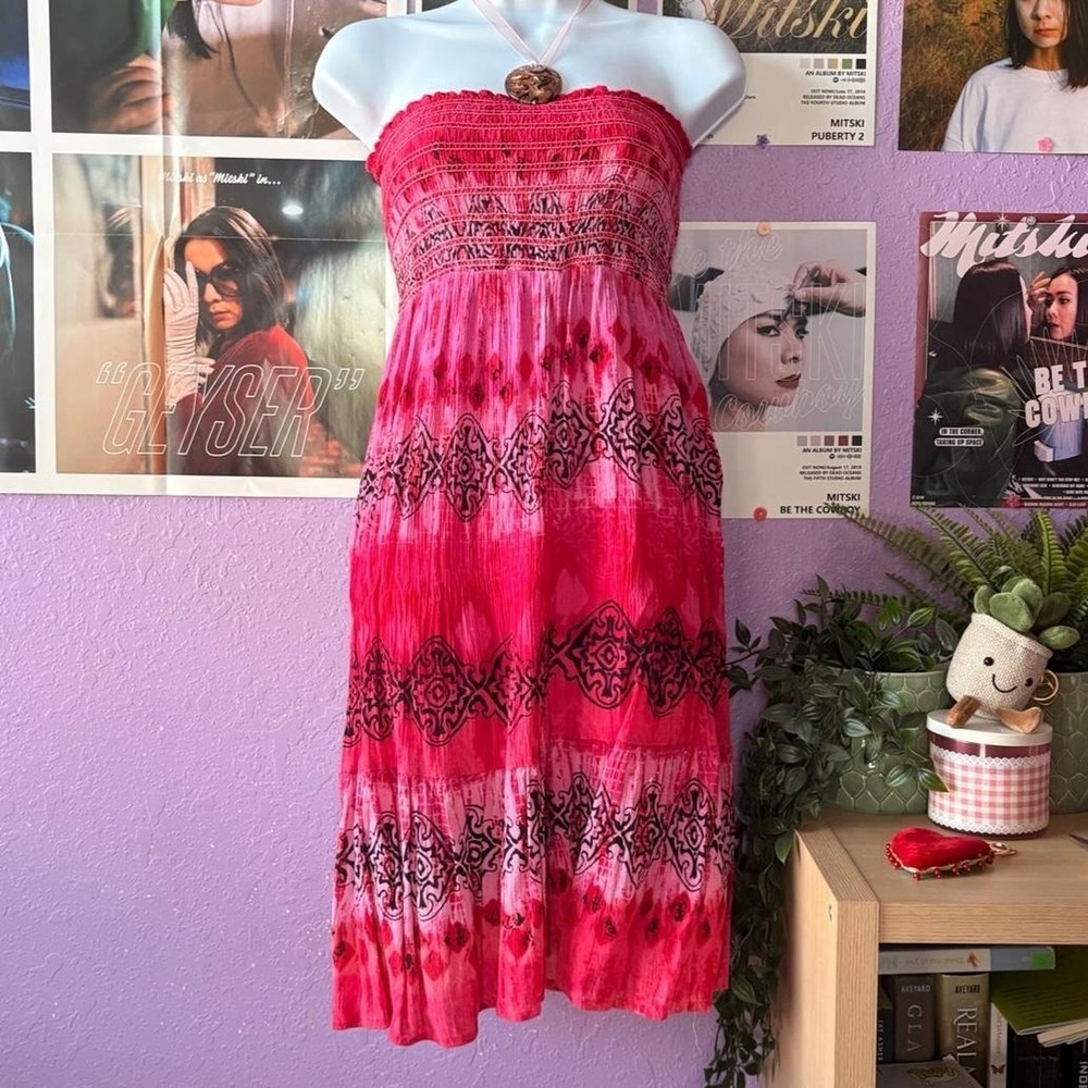 Pink Boho Strapless Dress